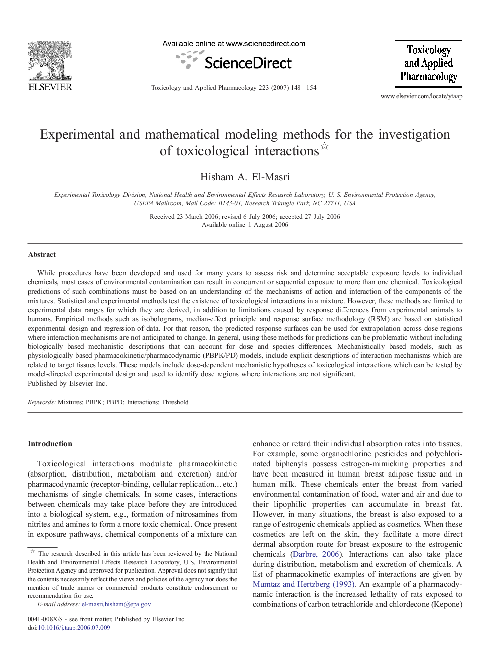 Experimental and mathematical modeling methods for the investigation of toxicological interactions 