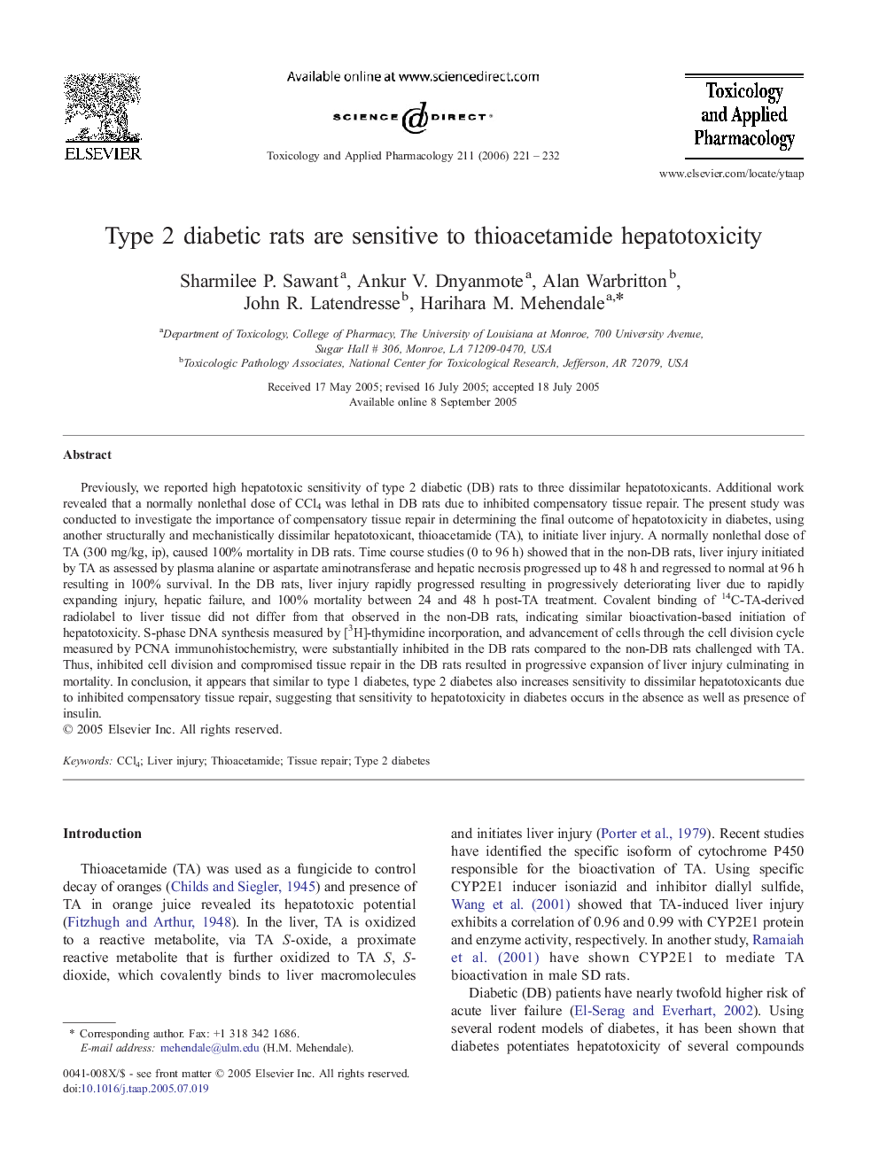 Type 2 diabetic rats are sensitive to thioacetamide hepatotoxicity