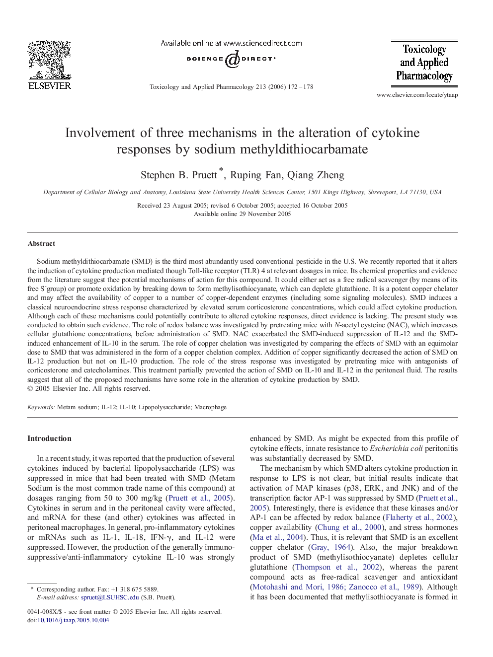 Involvement of three mechanisms in the alteration of cytokine responses by sodium methyldithiocarbamate