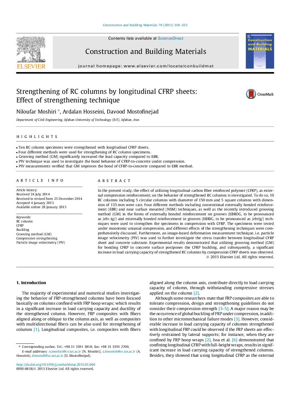 Strengthening of RC columns by longitudinal CFRP sheets: Effect of strengthening technique