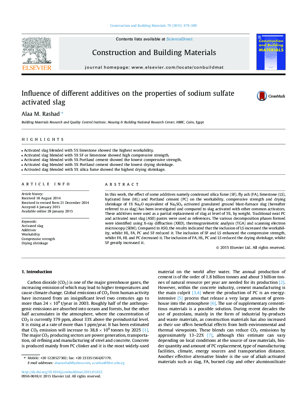 Influence of different additives on the properties of sodium sulfate activated slag
