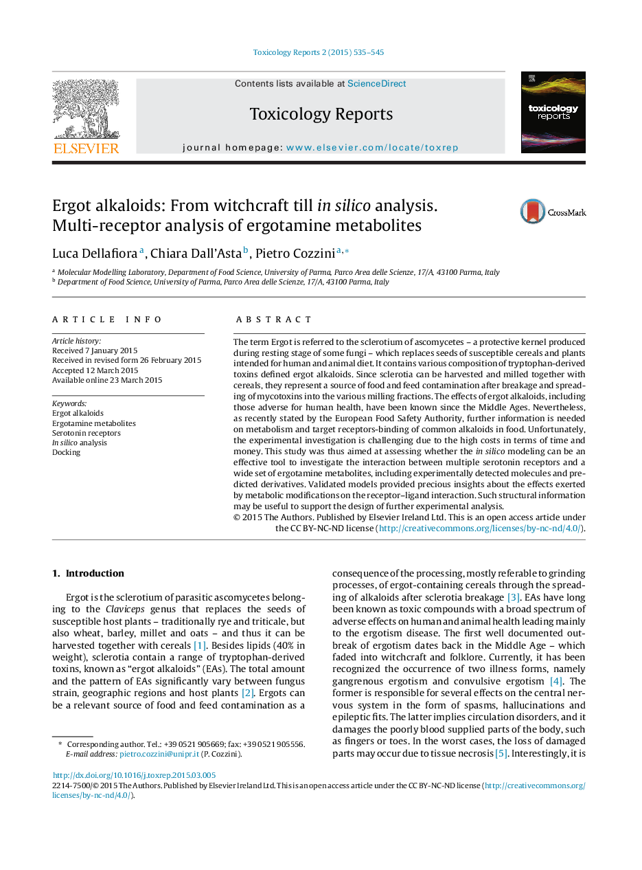 Ergot alkaloids: From witchcraft till in silico analysis. Multi-receptor analysis of ergotamine metabolites