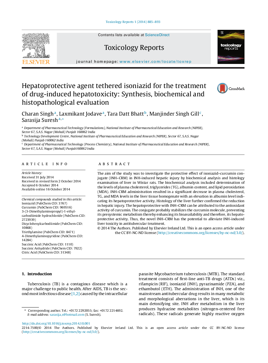 Hepatoprotective agent tethered isoniazid for the treatment of drug-induced hepatotoxicity: Synthesis, biochemical and histopathological evaluation 