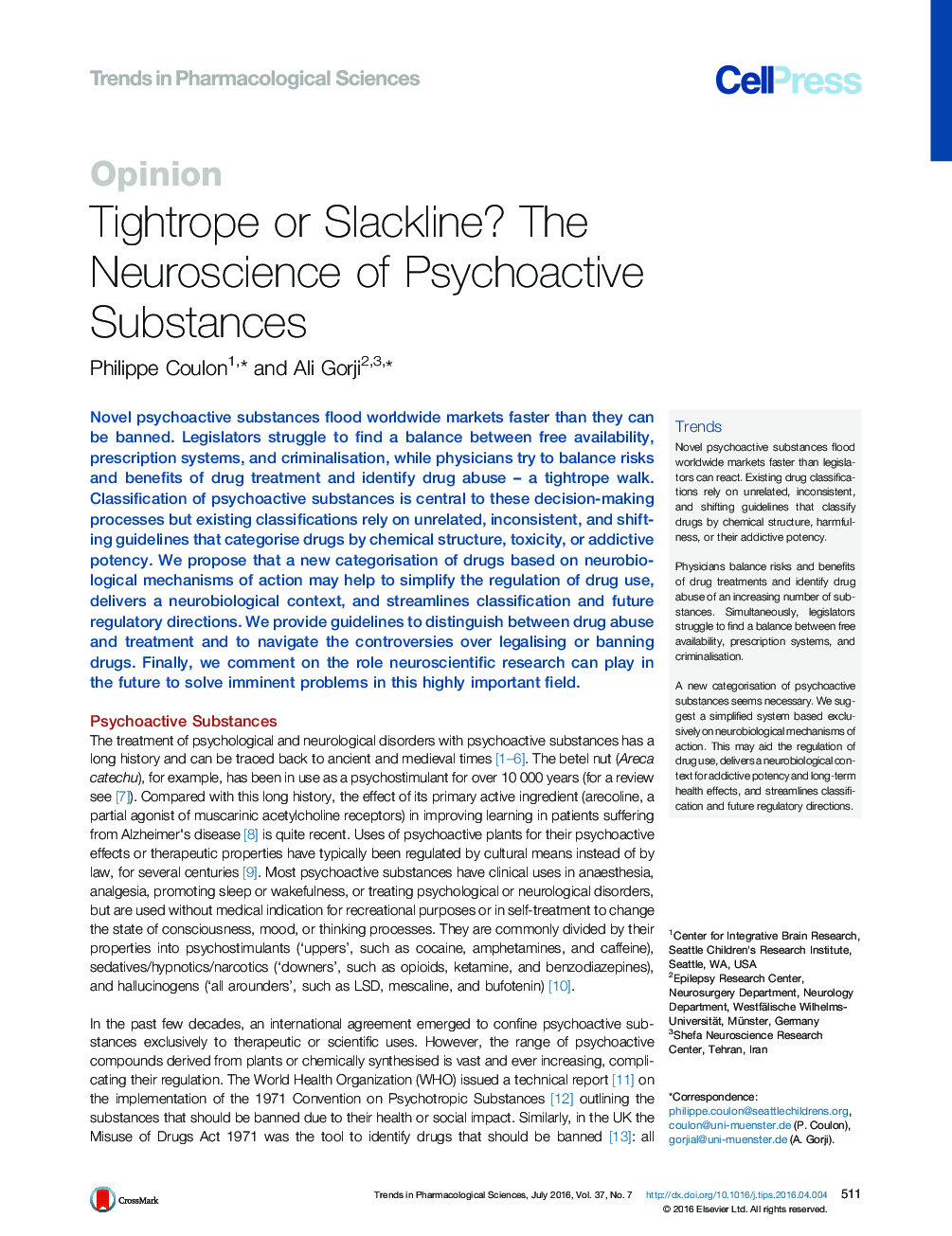 Tightrope or Slackline? The Neuroscience of Psychoactive Substances