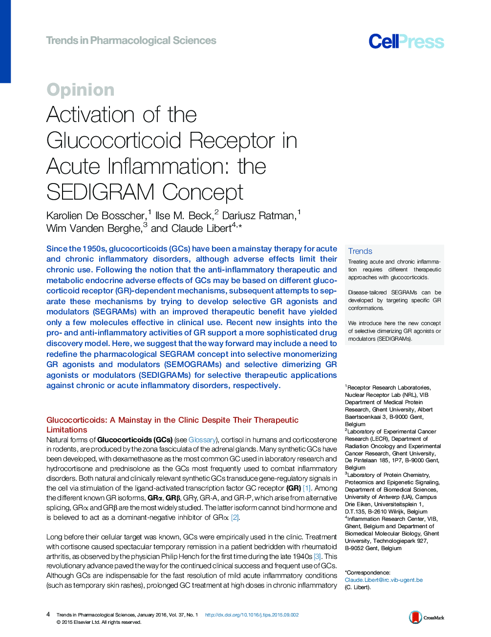 Activation of the Glucocorticoid Receptor in Acute Inflammation: the SEDIGRAM Concept