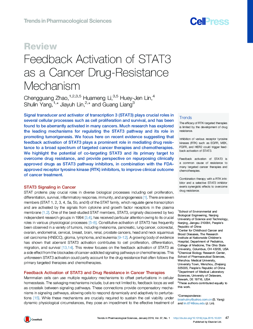 Feedback Activation of STAT3 as a Cancer Drug-Resistance Mechanism