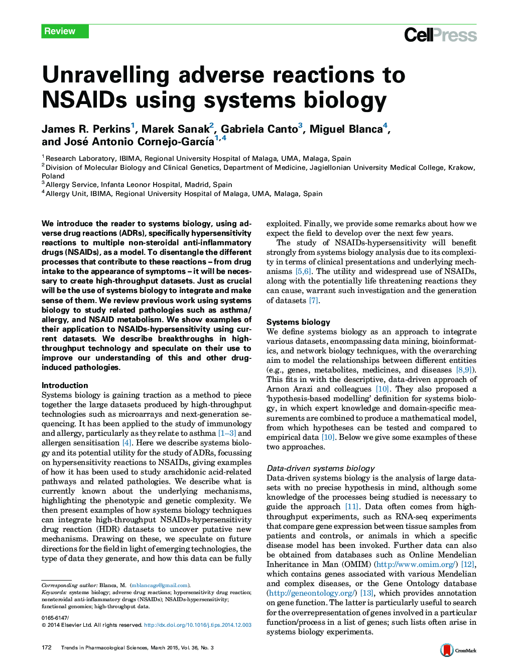 Unravelling adverse reactions to NSAIDs using systems biology