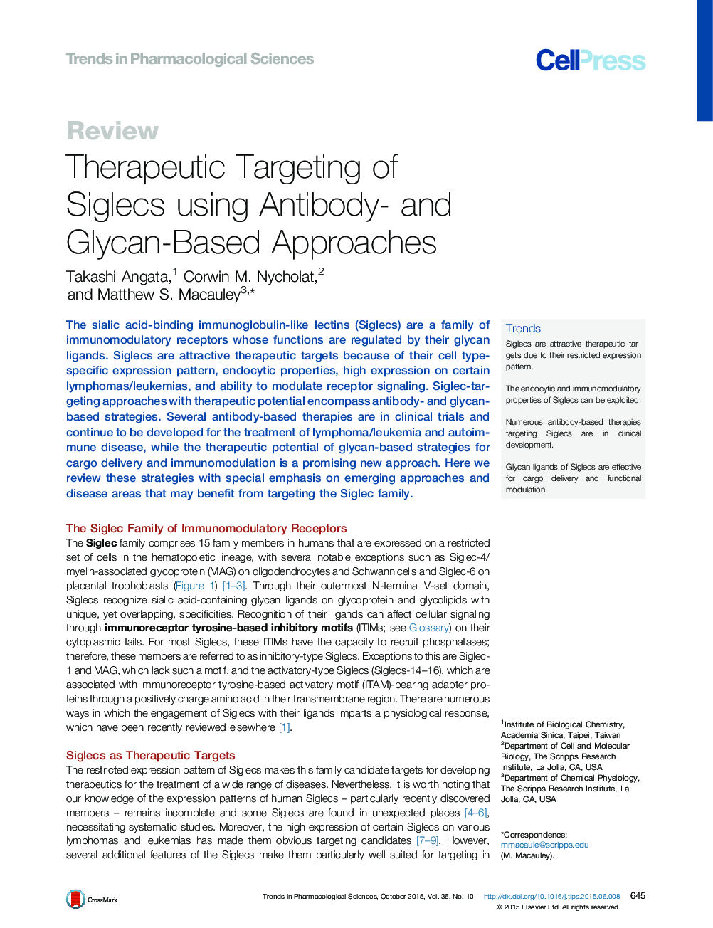 Therapeutic Targeting of Siglecs using Antibody- and Glycan-Based Approaches