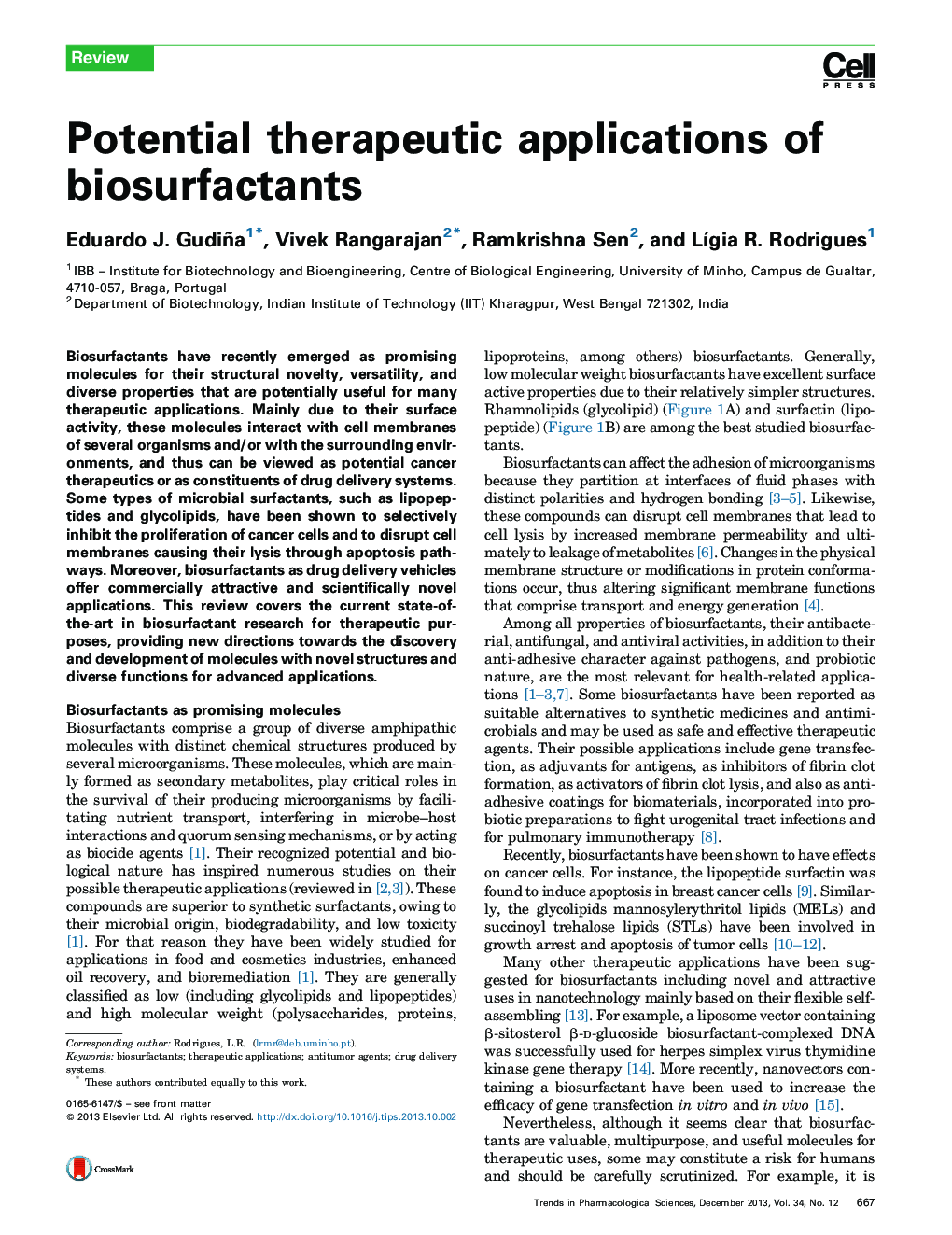 Potential therapeutic applications of biosurfactants