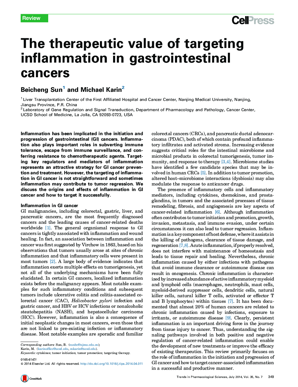 The therapeutic value of targeting inflammation in gastrointestinal cancers
