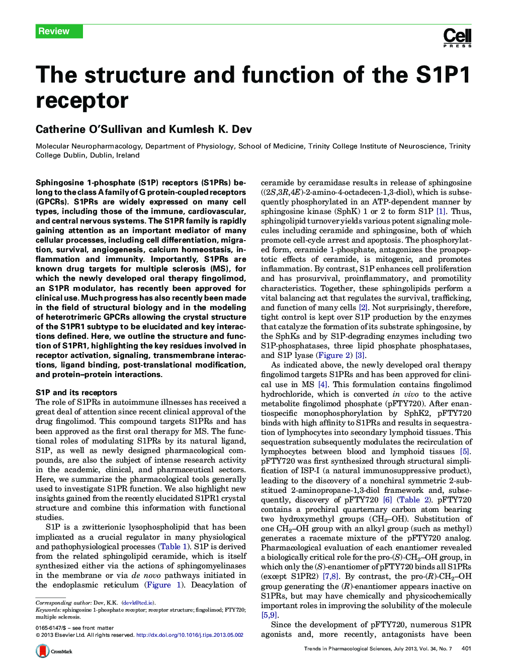 The structure and function of the S1P1 receptor