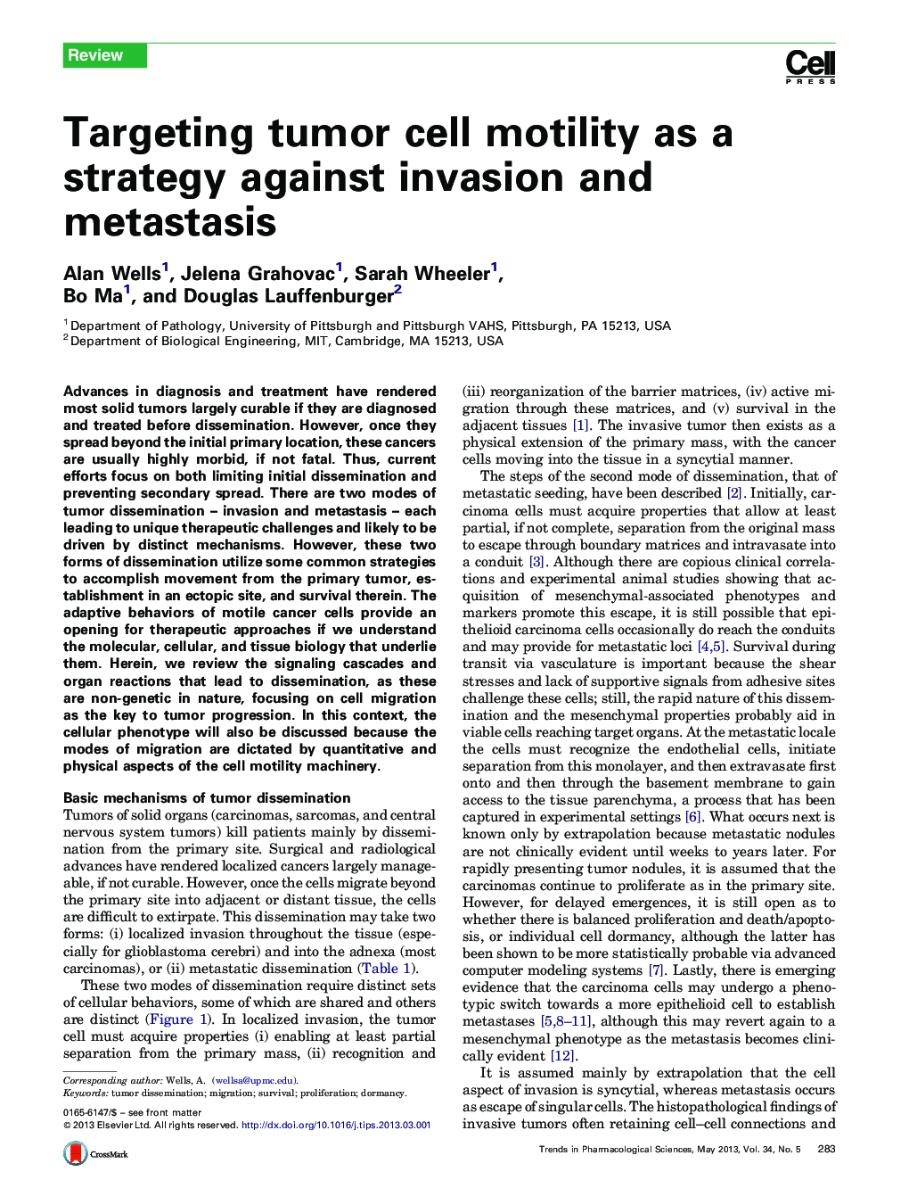 Targeting tumor cell motility as a strategy against invasion and metastasis