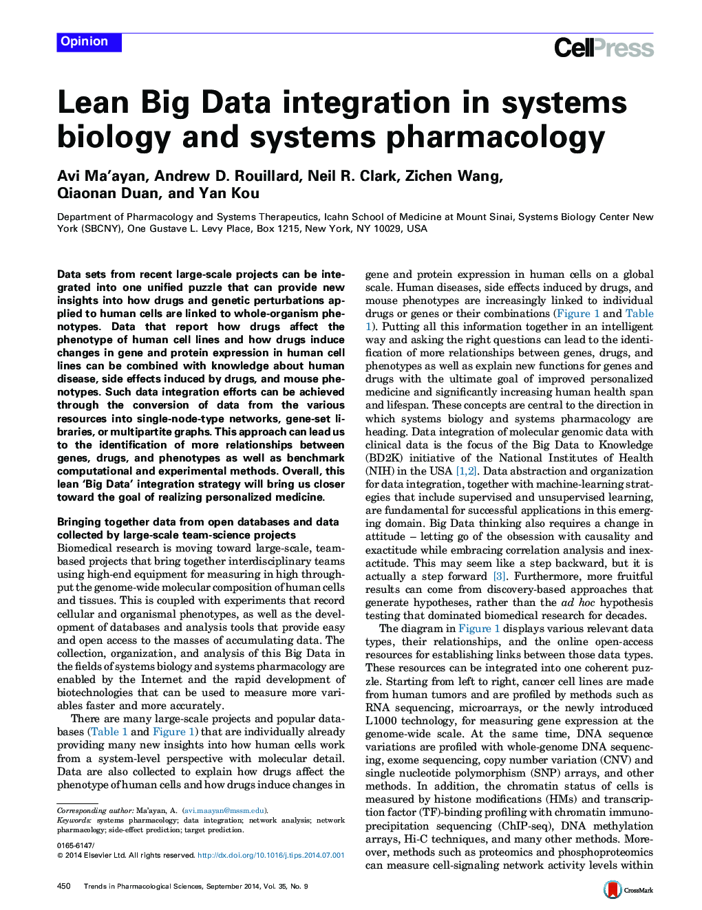 Lean Big Data integration in systems biology and systems pharmacology