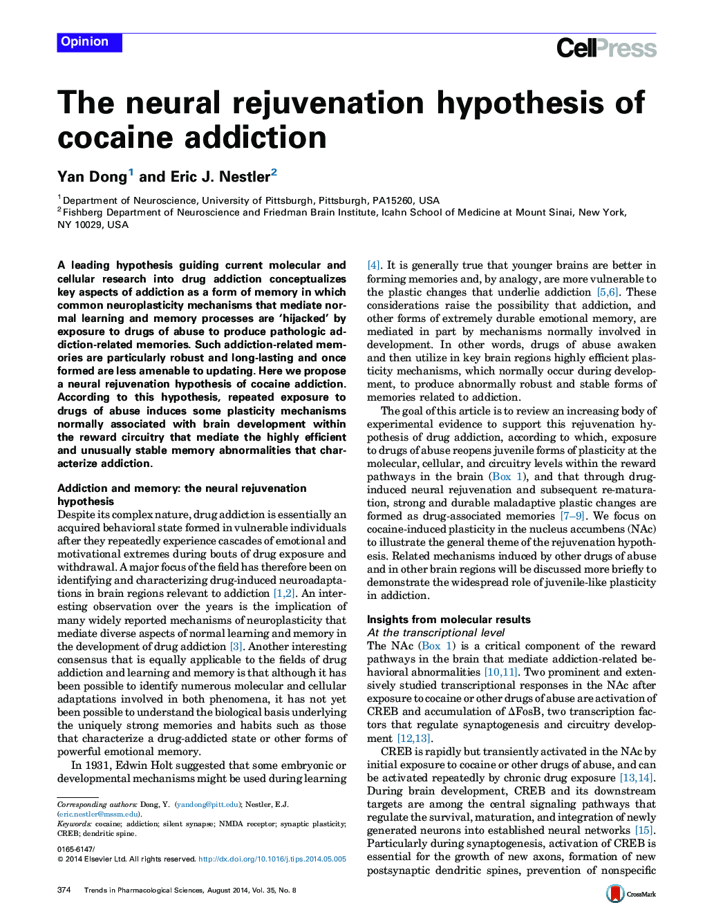 فرضیه جوان سازی عصبی از اعتیاد کوکائین 