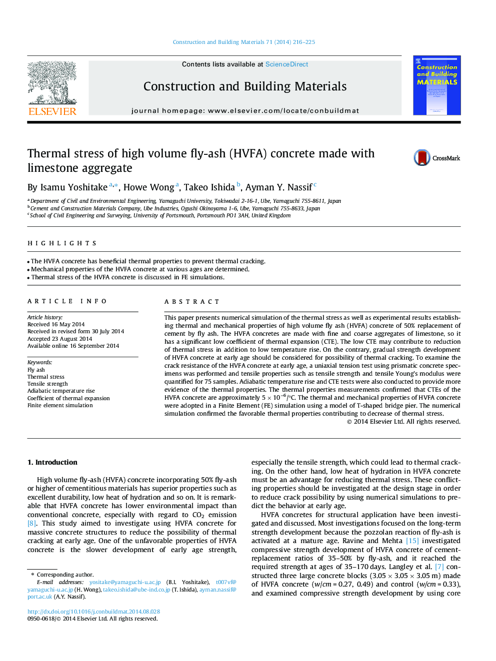 Thermal stress of high volume fly-ash (HVFA) concrete made with limestone aggregate