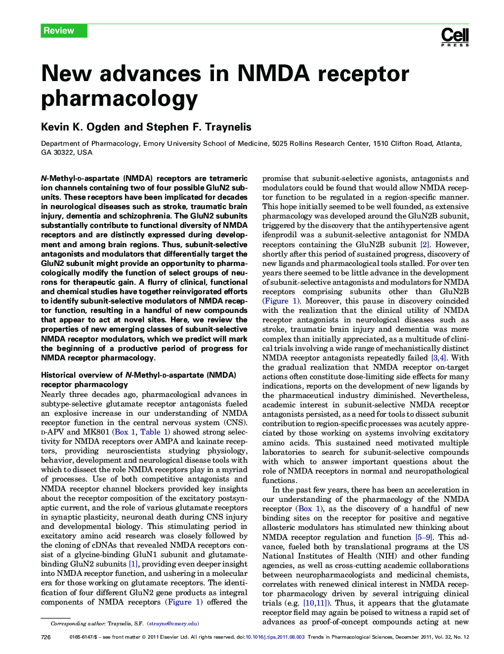 New advances in NMDA receptor pharmacology