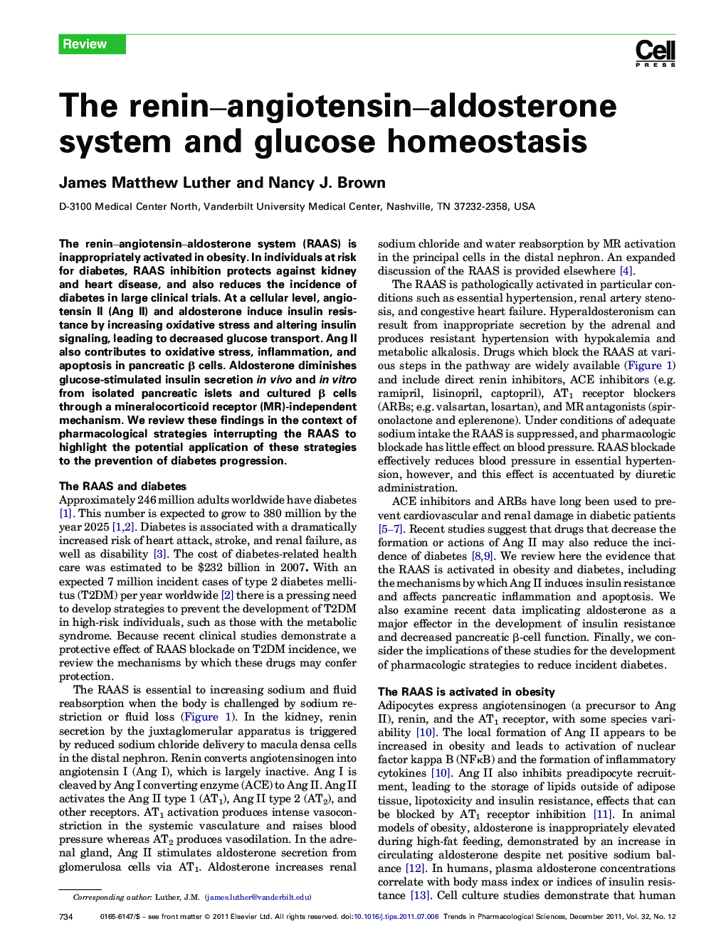 The renin–angiotensin–aldosterone system and glucose homeostasis