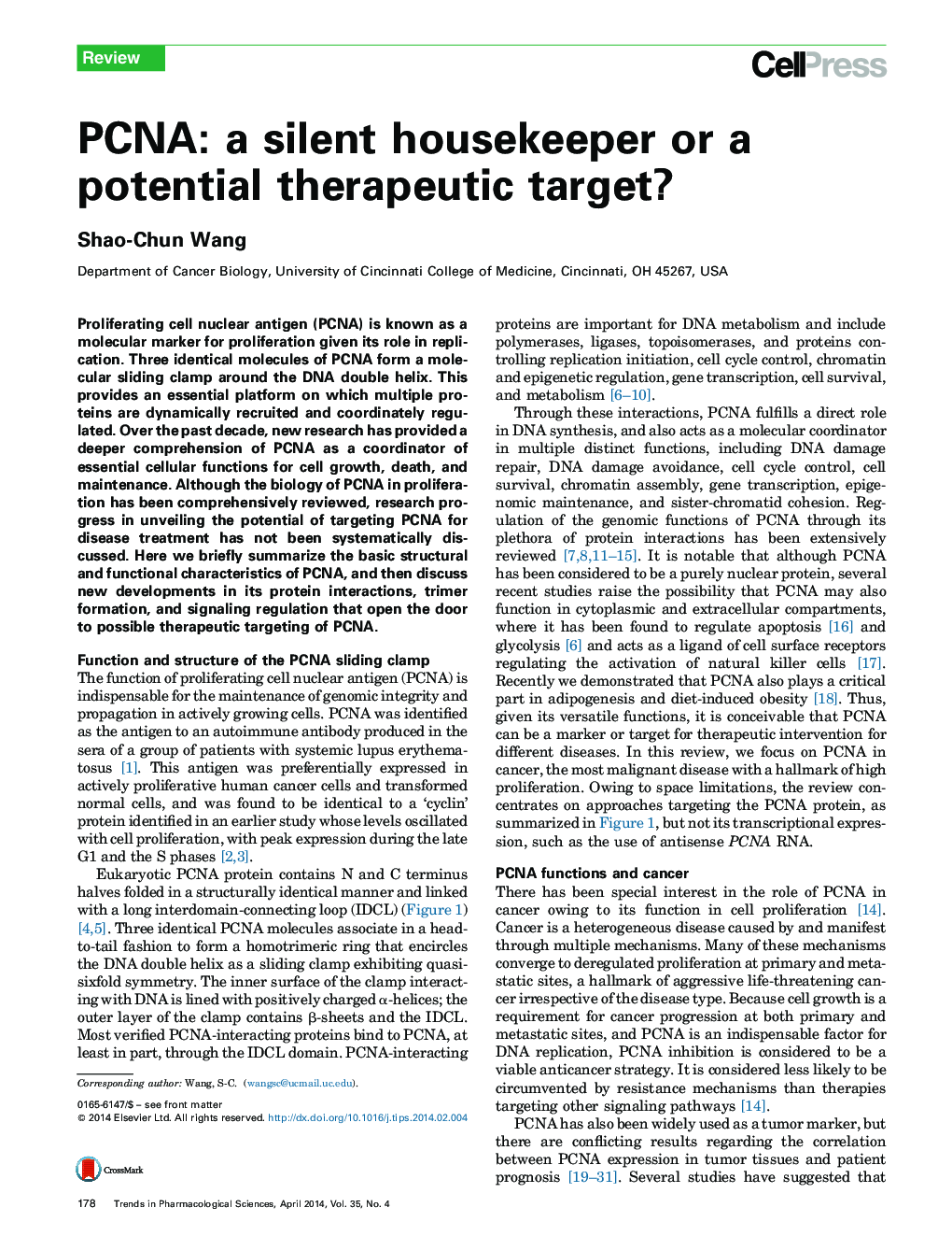 PCNA: a silent housekeeper or a potential therapeutic target?