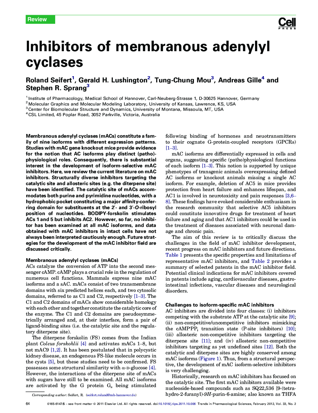 Inhibitors of membranous adenylyl cyclases