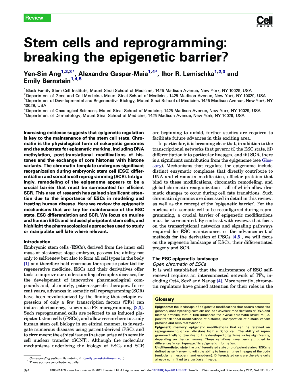 Stem cells and reprogramming: breaking the epigenetic barrier?