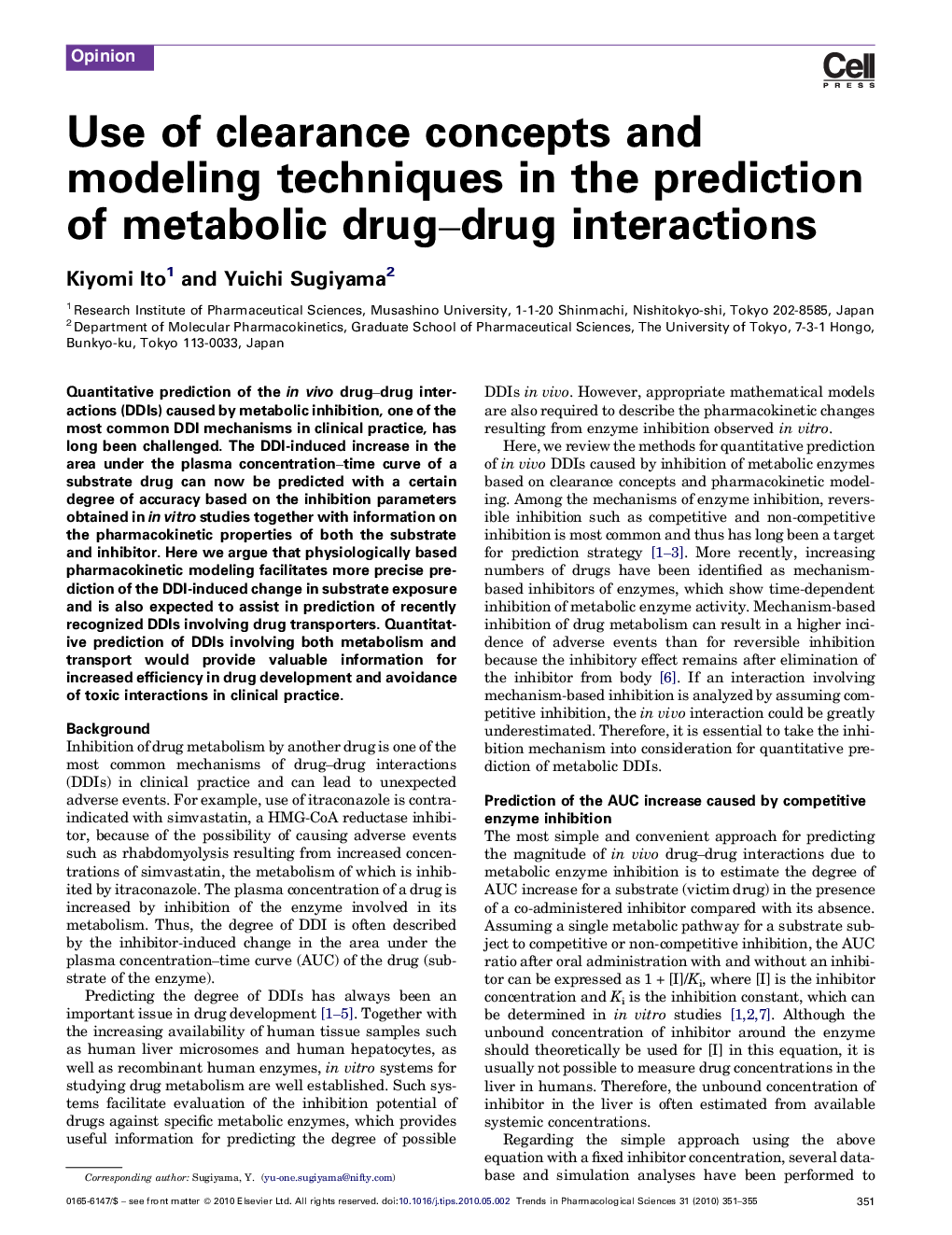 Use of clearance concepts and modeling techniques in the prediction of metabolic drug–drug interactions