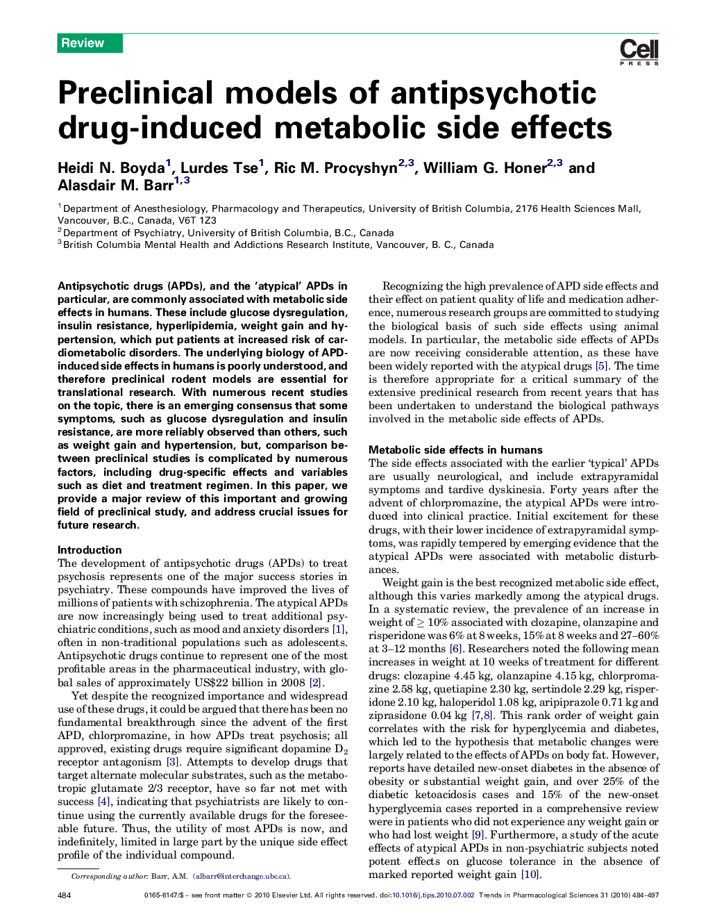 Preclinical models of antipsychotic drug-induced metabolic side effects