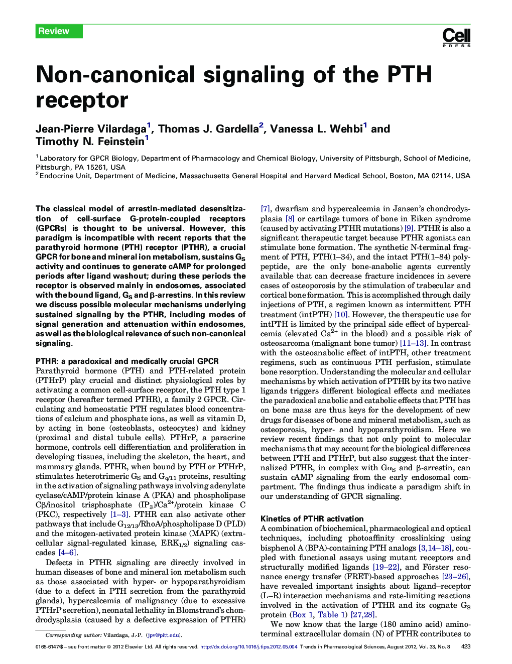 Non-canonical signaling of the PTH receptor