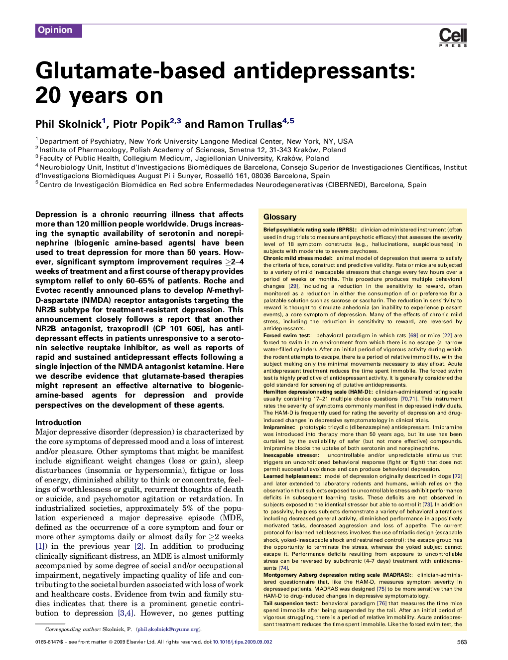 Glutamate-based antidepressants: 20 years on