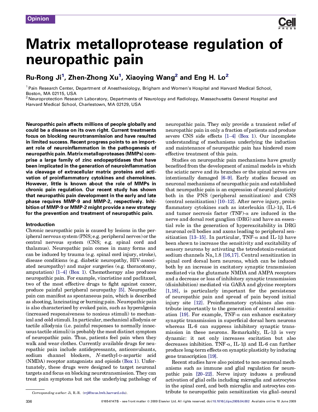 Matrix metalloprotease regulation of neuropathic pain