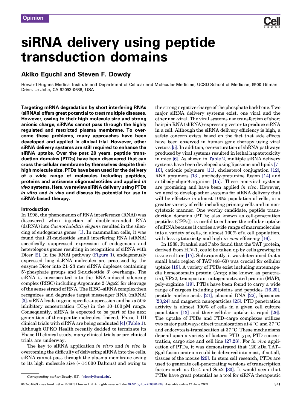 siRNA delivery using peptide transduction domains