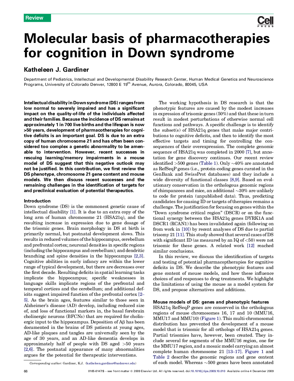 Molecular basis of pharmacotherapies for cognition in Down syndrome