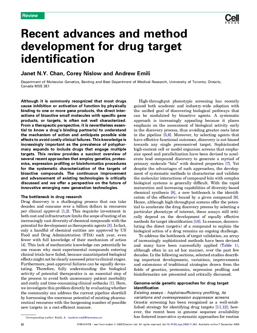 Recent advances and method development for drug target identification