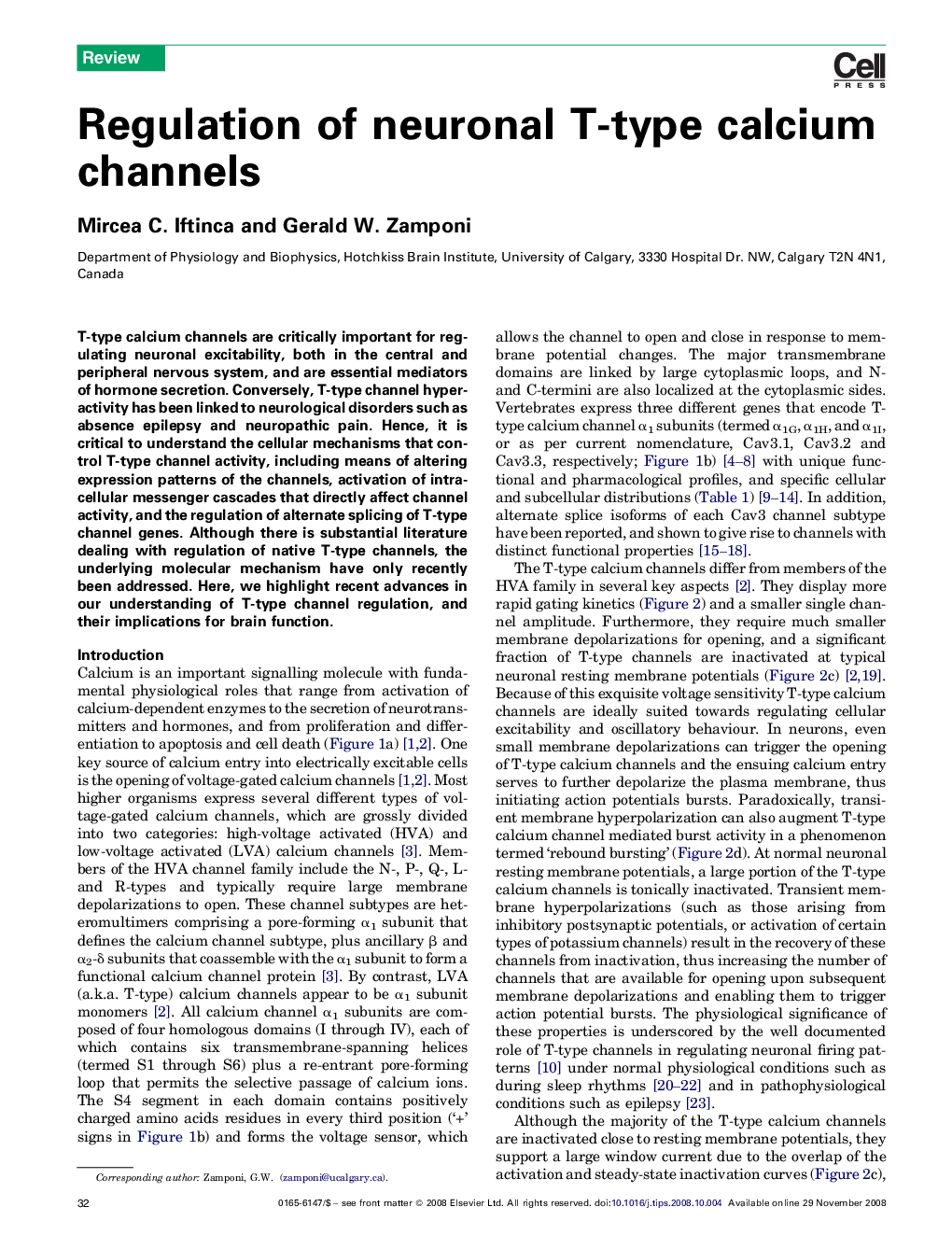 Regulation of neuronal T-type calcium channels