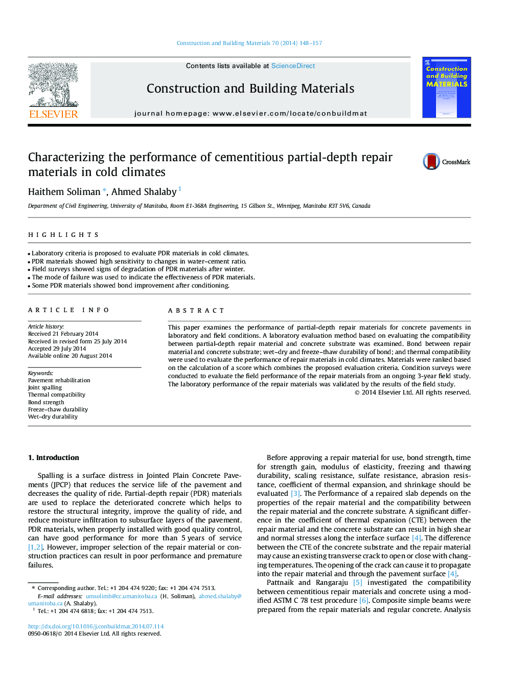 Characterizing the performance of cementitious partial-depth repair materials in cold climates