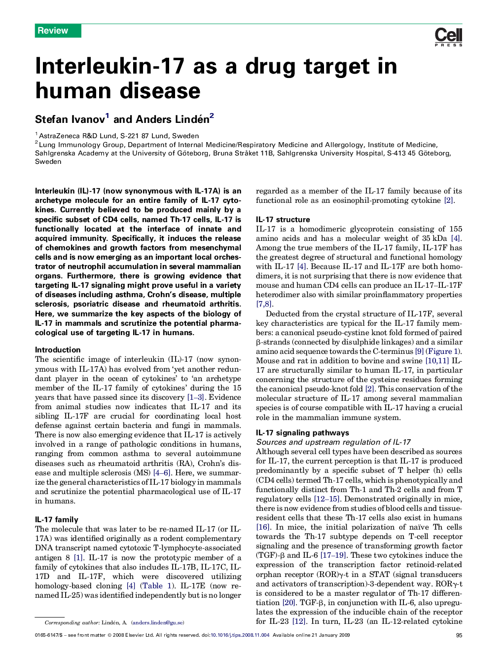 Interleukin-17 as a drug target in human disease