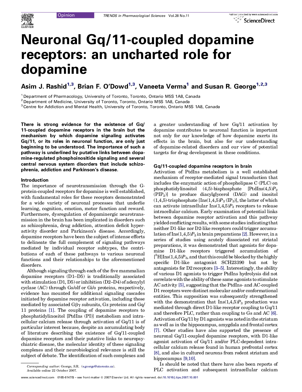 عکس صفحه اول مقاله: Neuronal Gq/11-coupled dopamine receptors: an uncharted role for dopamine Neuronal Gq/11-coupled dopamine receptors: an uncharted role for dopamine