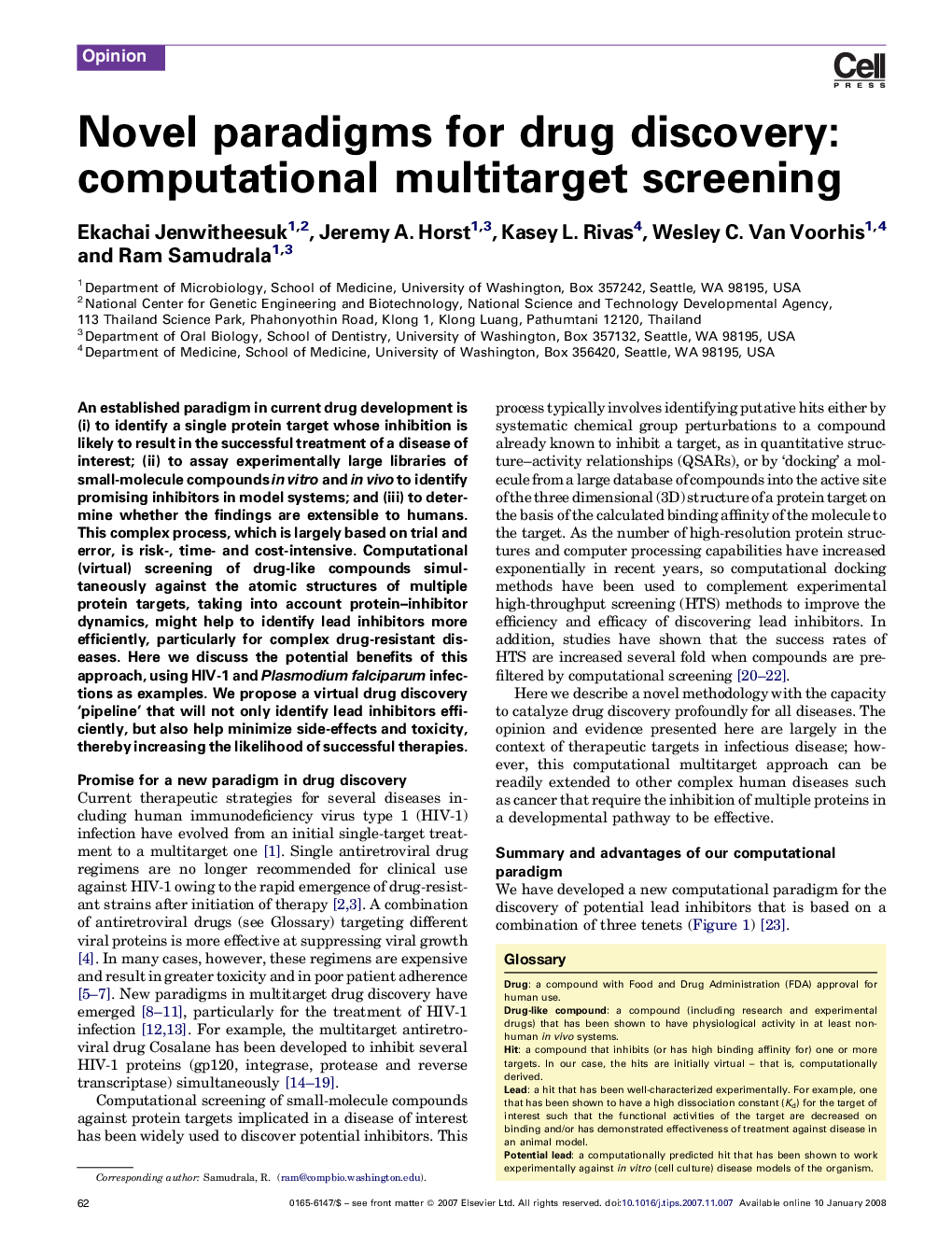 Novel paradigms for drug discovery: computational multitarget screening
