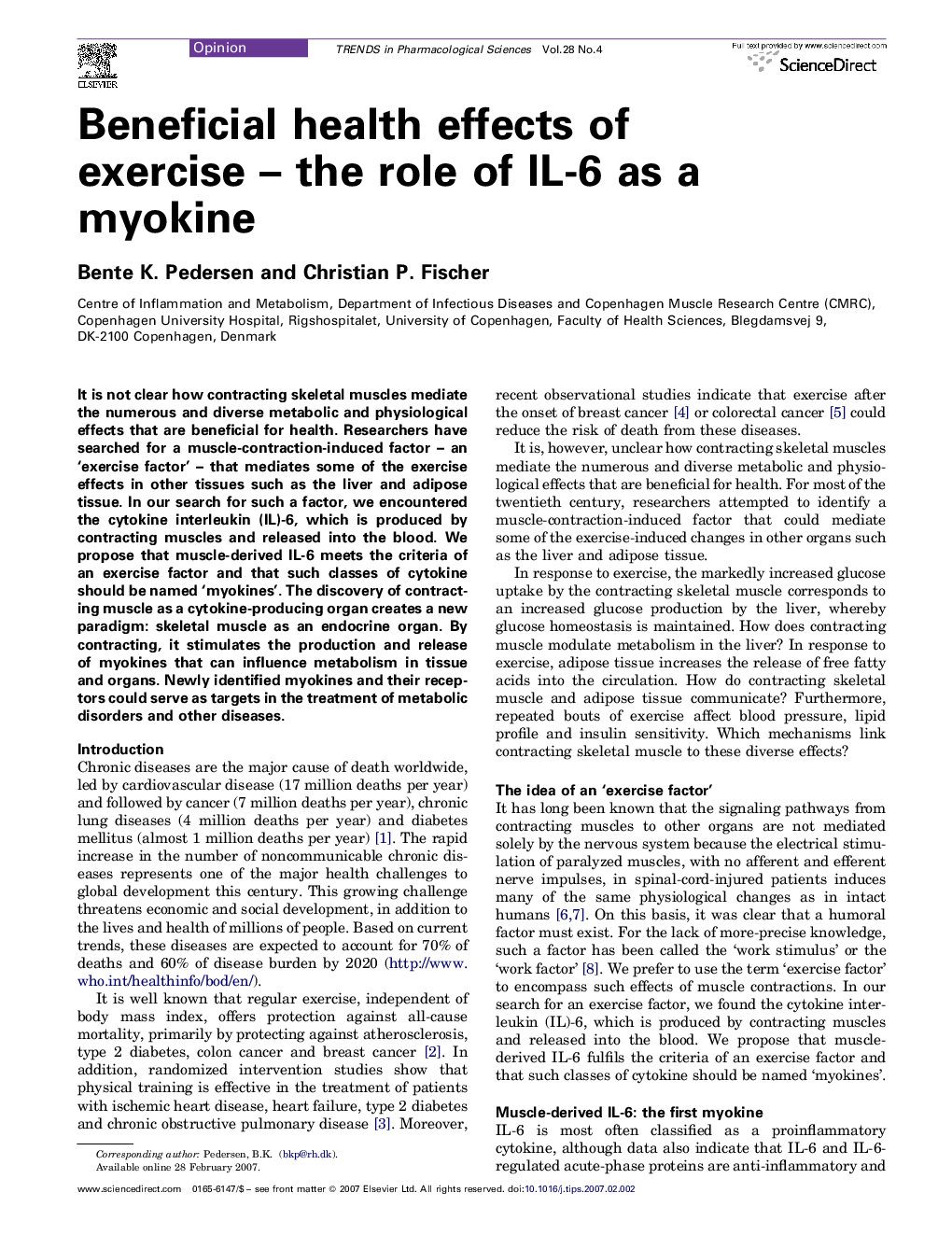Beneficial health effects of exercise – the role of IL-6 as a myokine