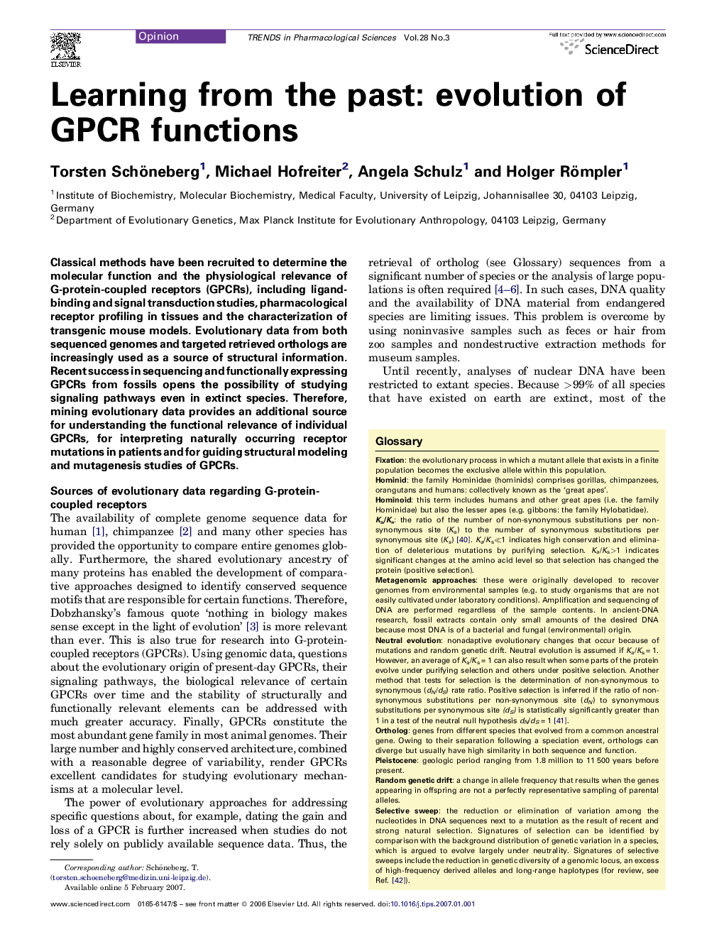 عکس صفحه اول مقاله: Learning from the past: evolution of GPCR functions Learning from the past: evolution of GPCR functions