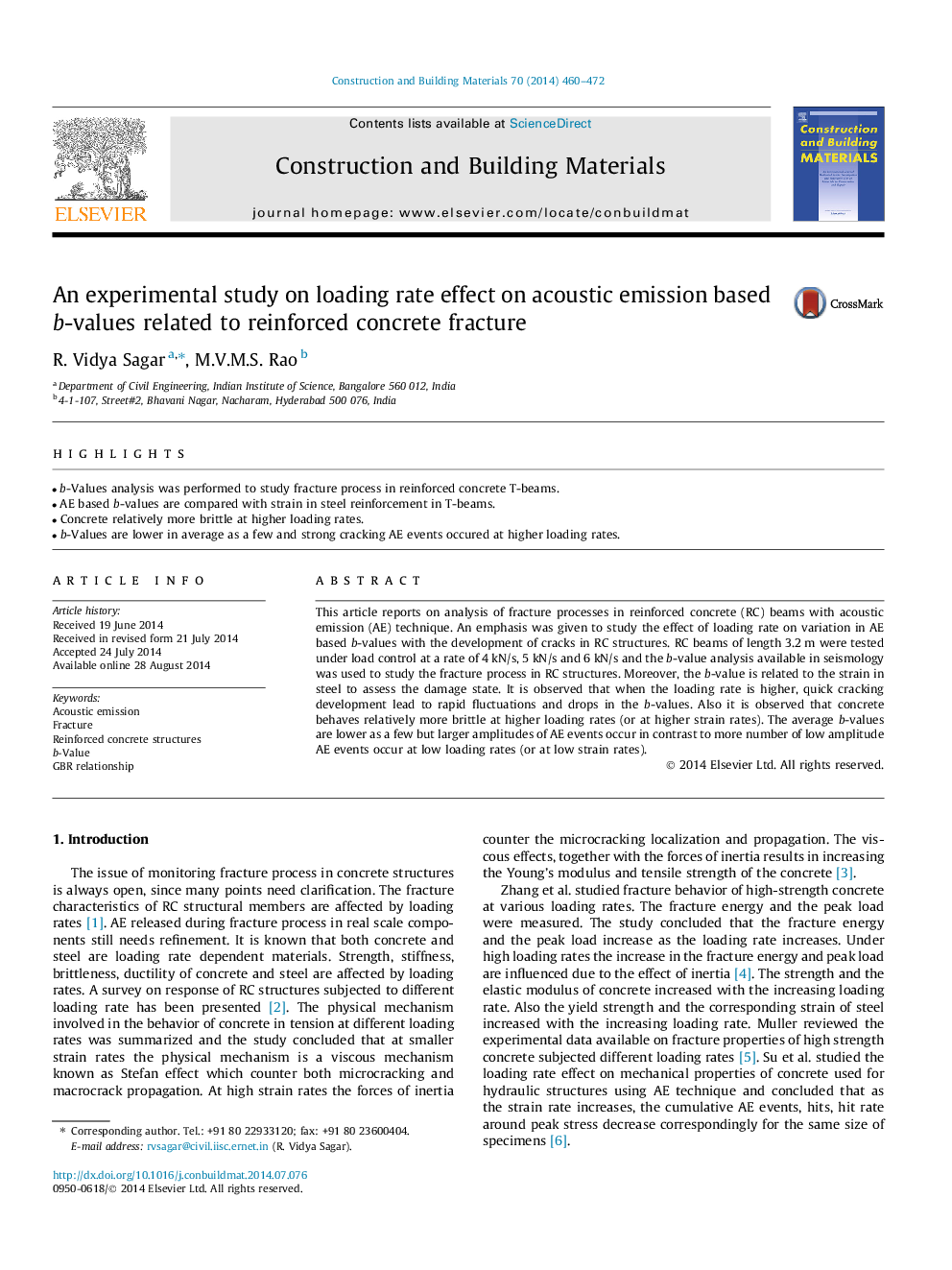 An experimental study on loading rate effect on acoustic emission based b-values related to reinforced concrete fracture