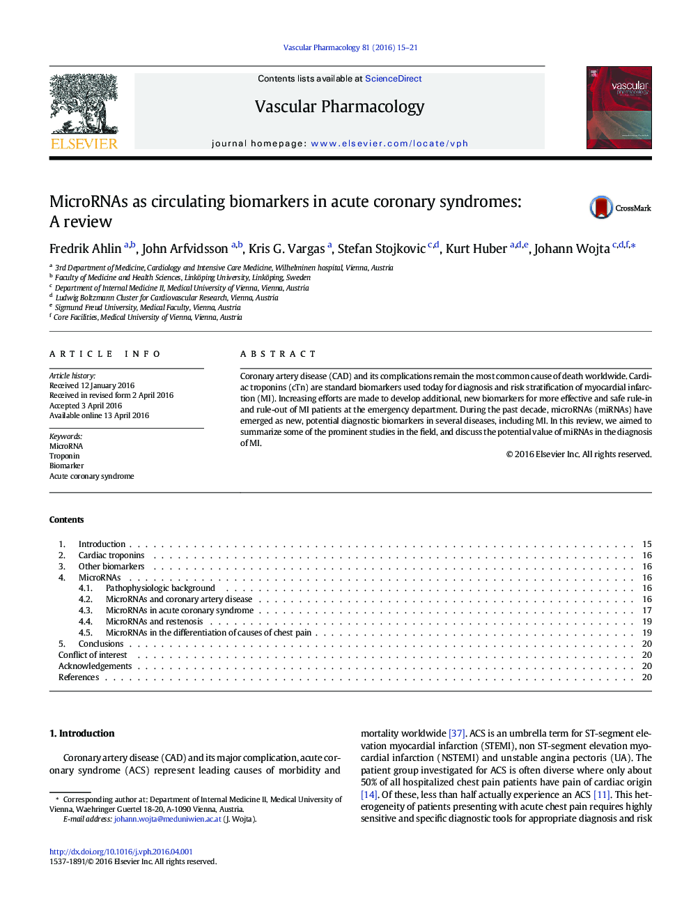 MicroRNAs as circulating biomarkers in acute coronary syndromes: A review