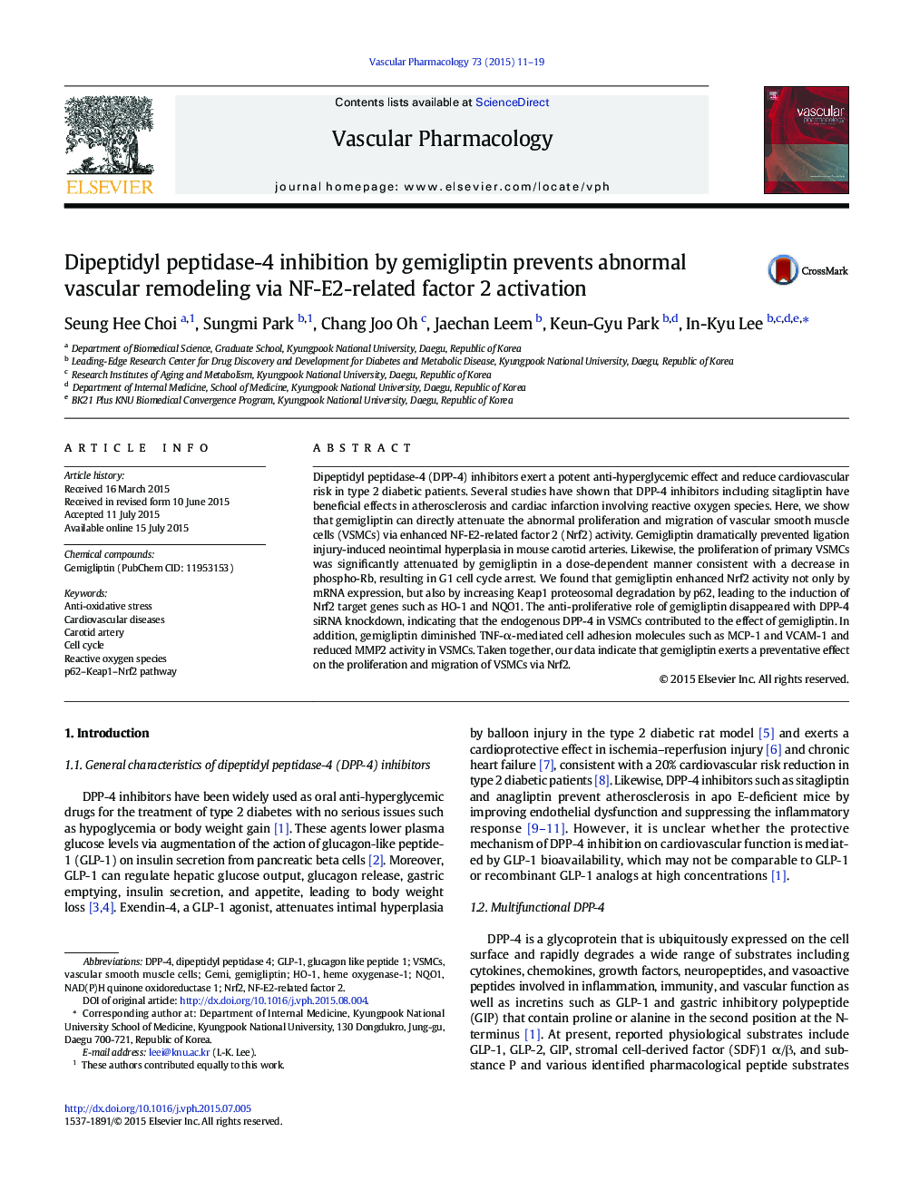 Dipeptidyl peptidase-4 inhibition by gemigliptin prevents abnormal vascular remodeling via NF-E2-related factor 2 activation