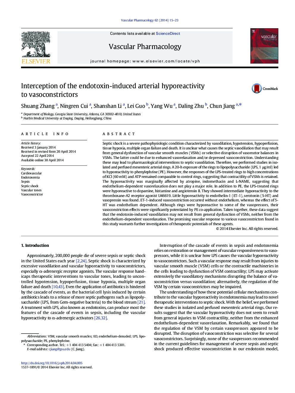 Interception of the endotoxin-induced arterial hyporeactivity to vasoconstrictors