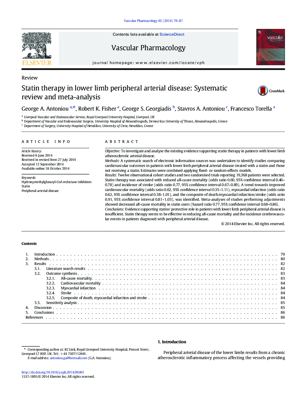 Statin therapy in lower limb peripheral arterial disease: Systematic review and meta-analysis