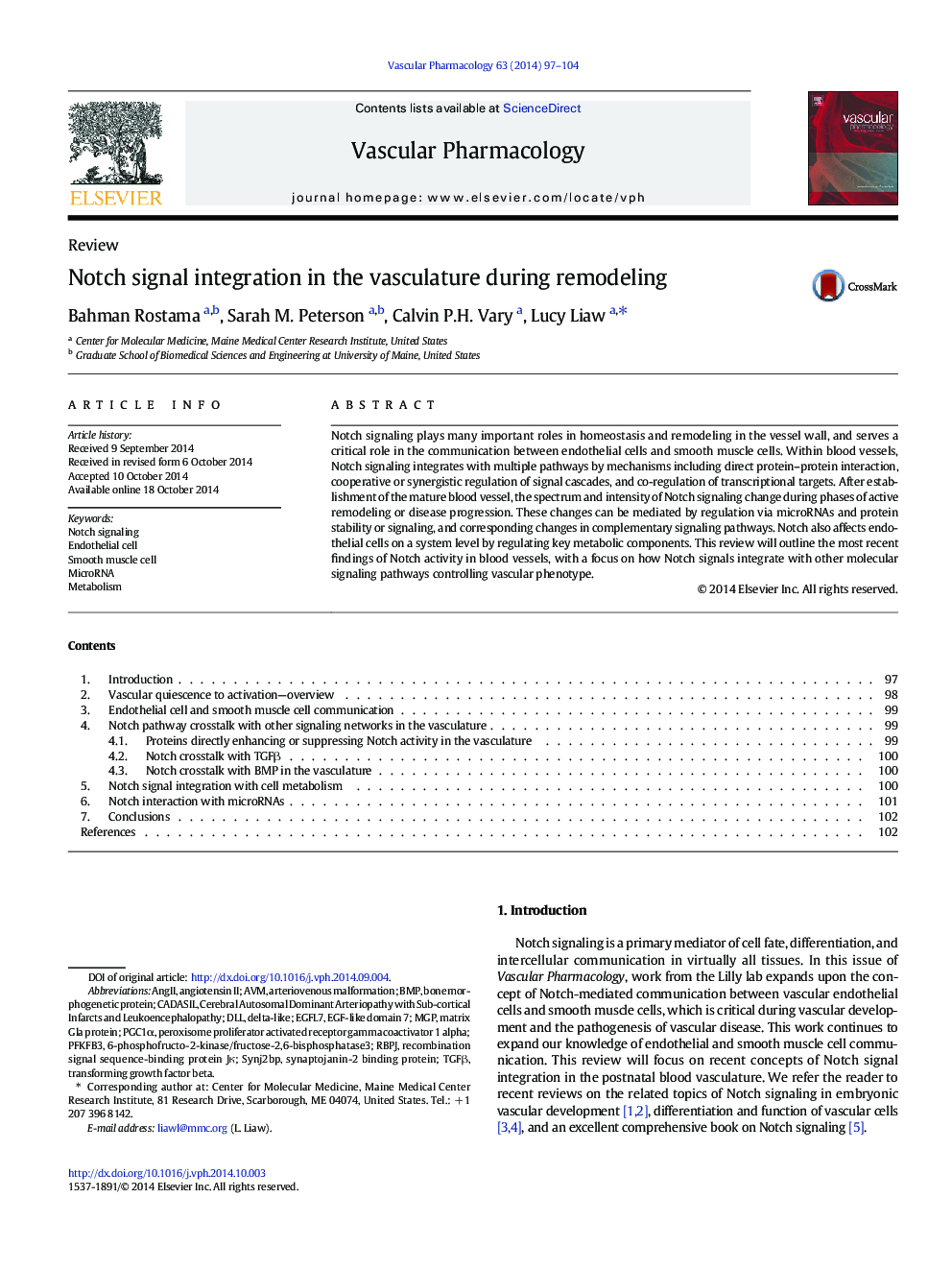 Notch signal integration in the vasculature during remodeling