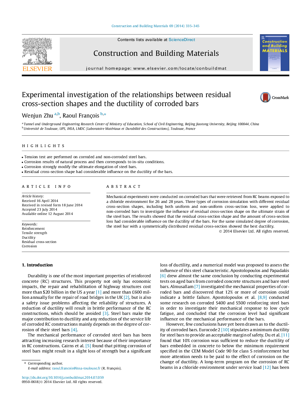 Experimental investigation of the relationships between residual cross-section shapes and the ductility of corroded bars