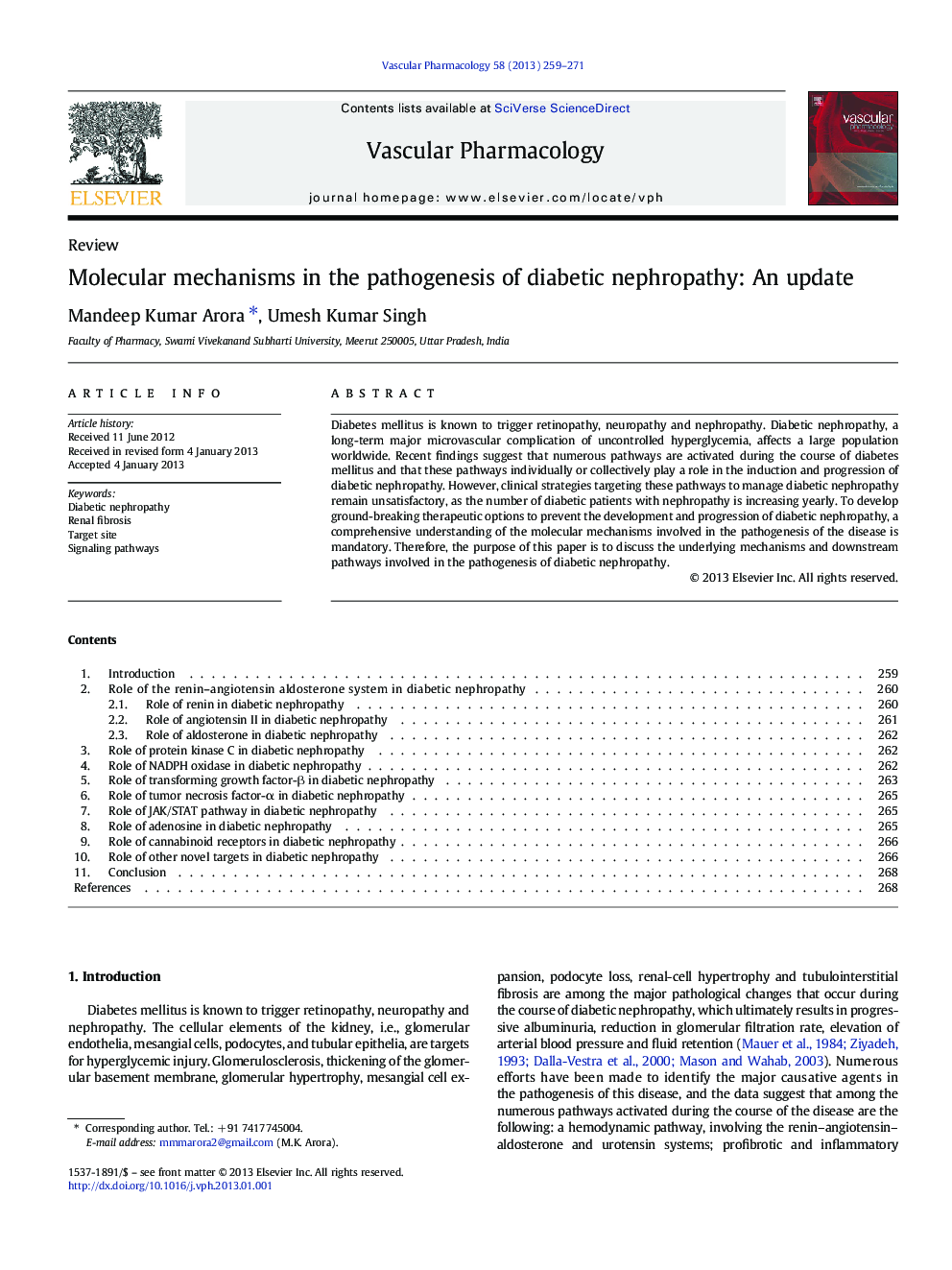 Molecular mechanisms in the pathogenesis of diabetic nephropathy: An update