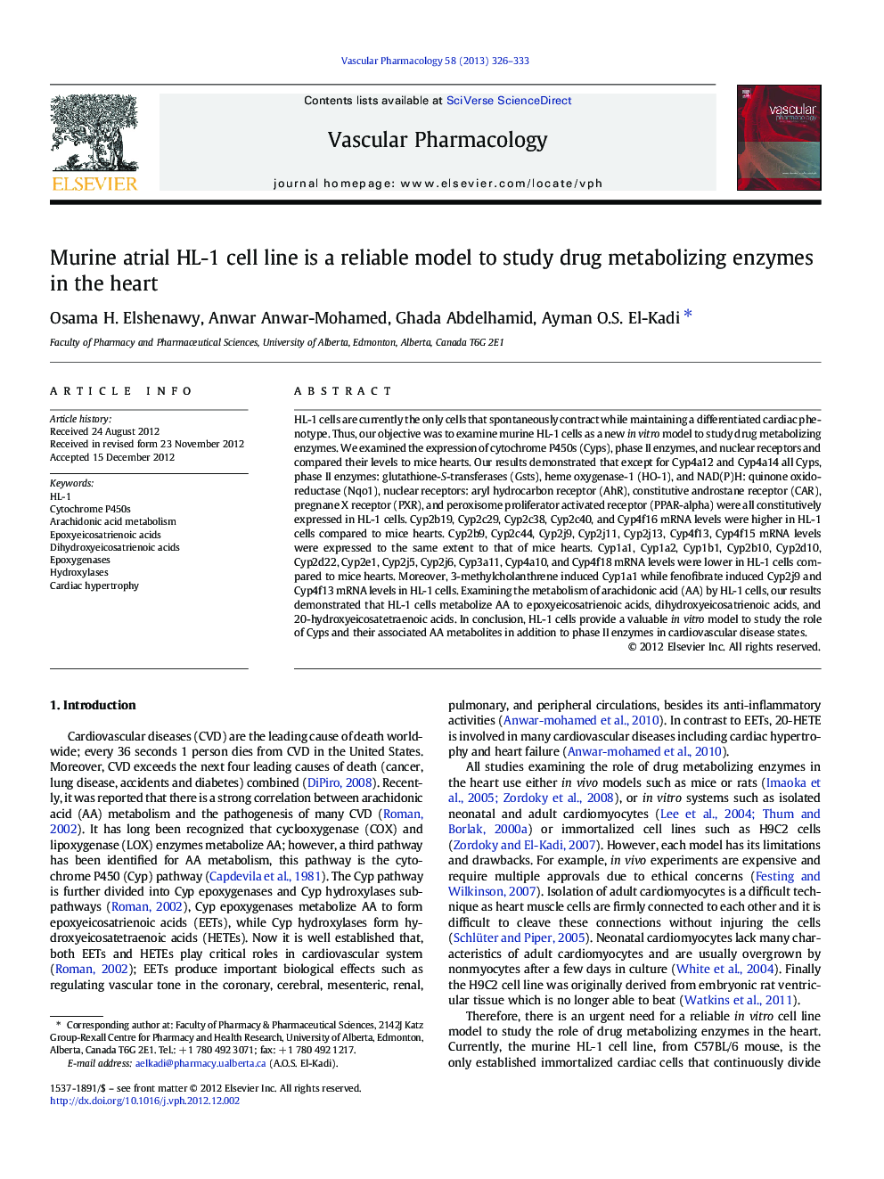 Murine atrial HL-1 cell line is a reliable model to study drug metabolizing enzymes in the heart