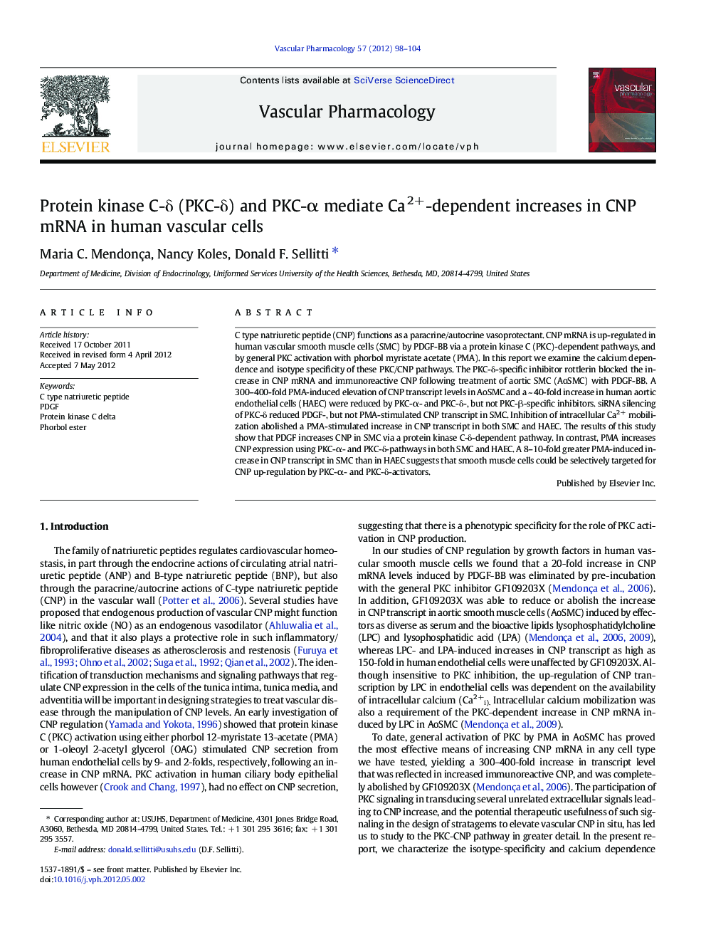 Protein kinase C-δ (PKC-δ) and PKC-α mediate Ca2+-dependent increases in CNP mRNA in human vascular cells