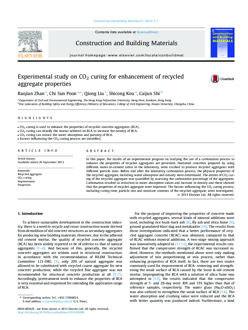 Experimental study on CO2 curing for enhancement of recycled aggregate properties